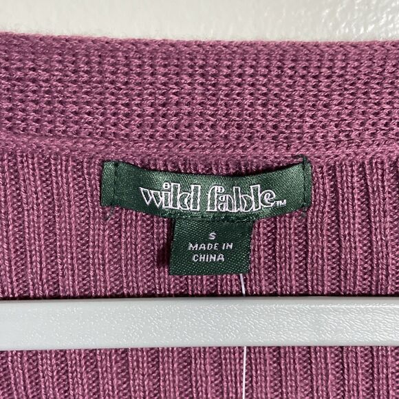 Wild Fable Women's Dark Mauve Long Sleeve V-Neck Crop Cardigan Sweater Sz Small - Picture 4 of 8